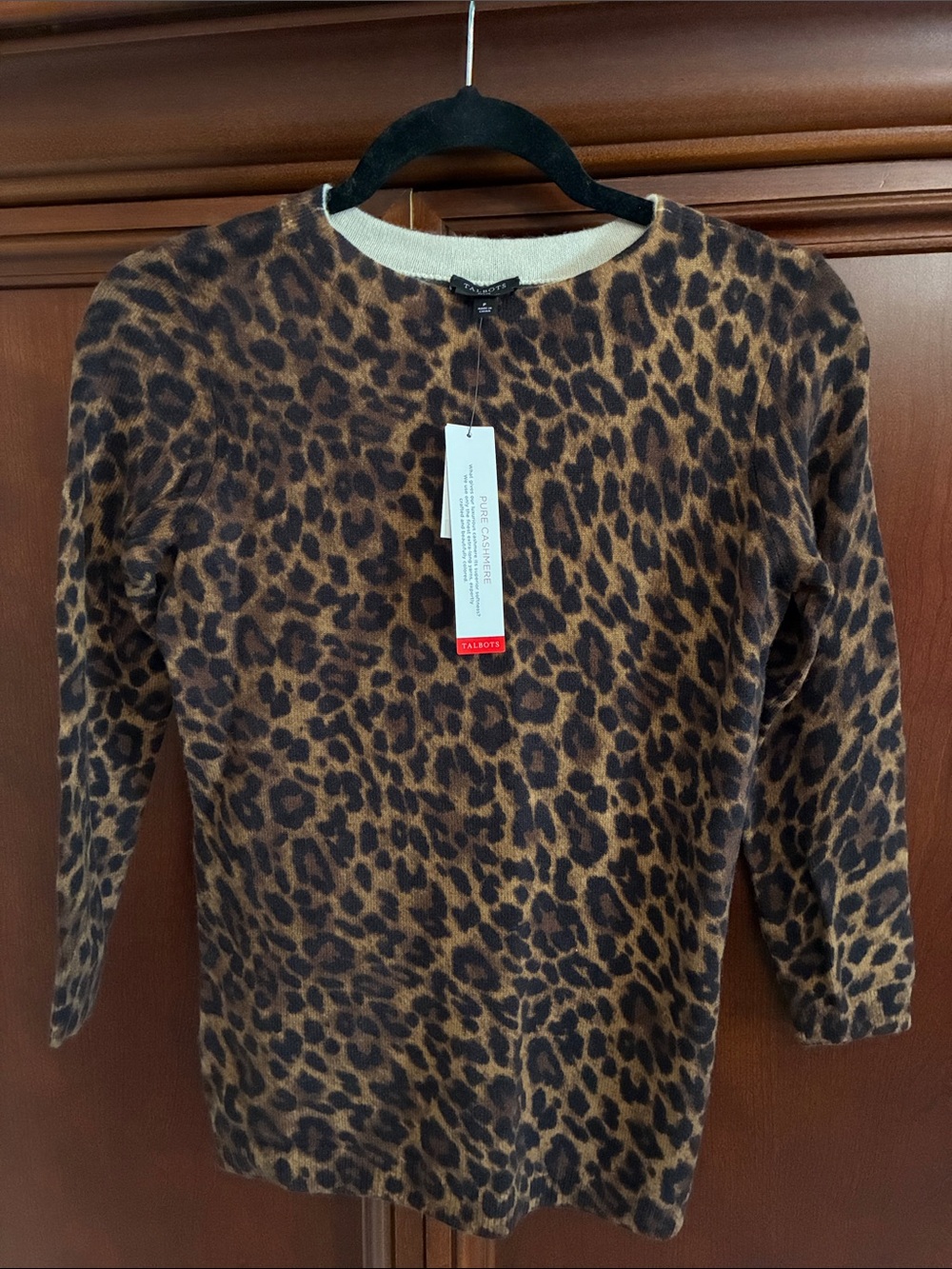 Talbots Womens cashmere Leopard Print Long Sleeve Top - Brown